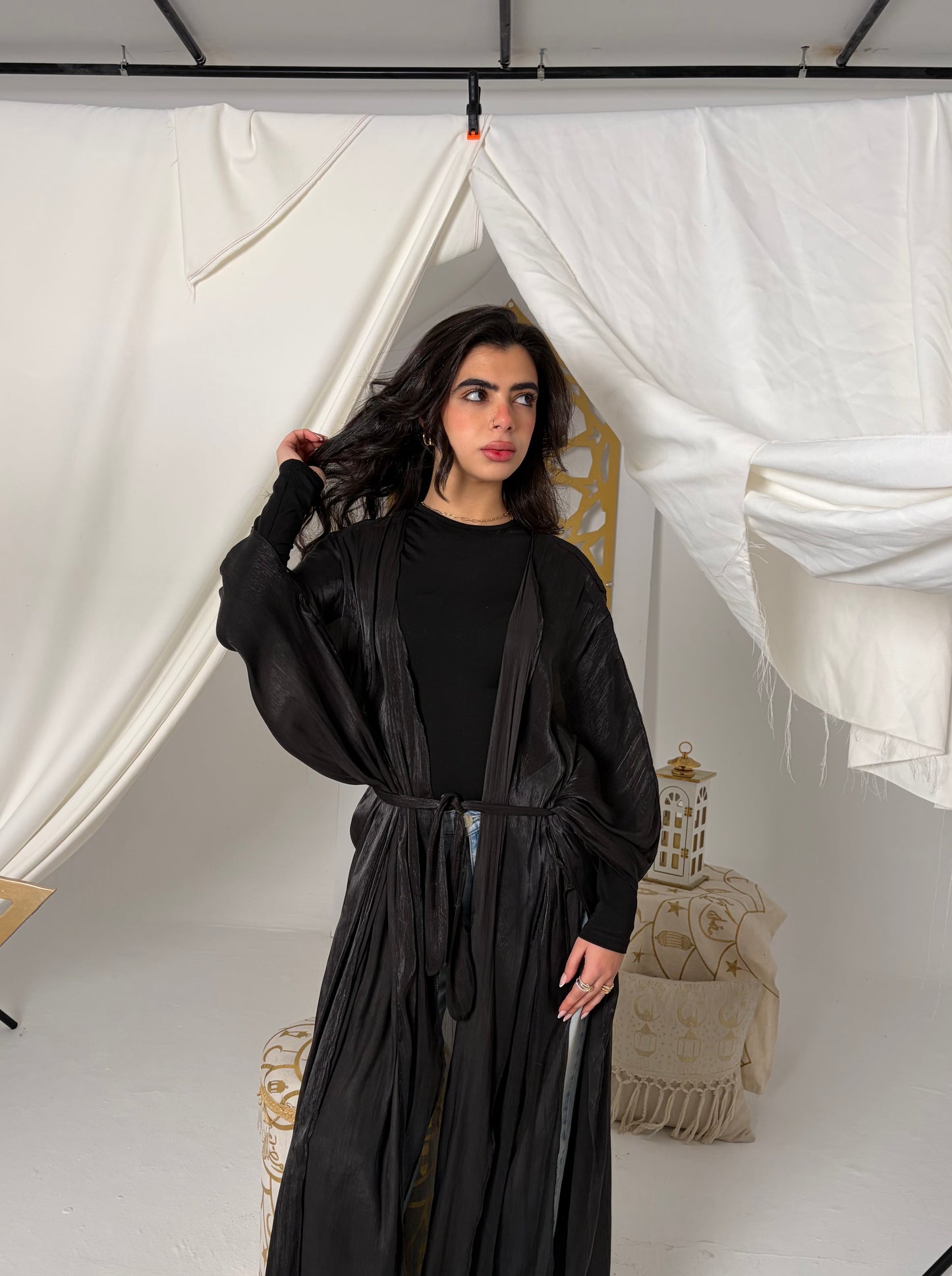 Black Layali Shimmer Kaftan