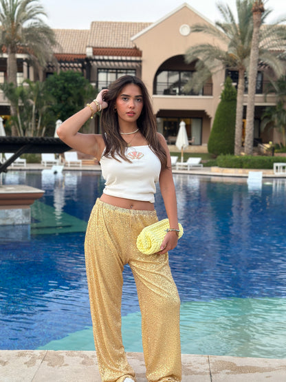 butter yellow sparkle pants